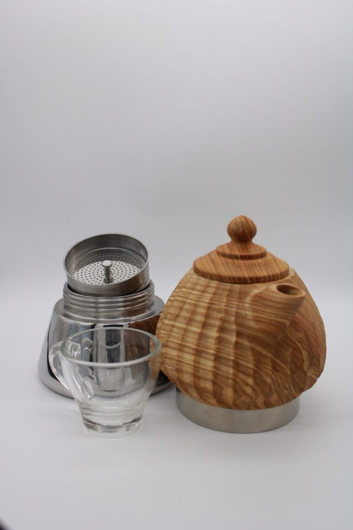 Koffie percolator met houten kan uniek Koffie percolator met houten kan uniek